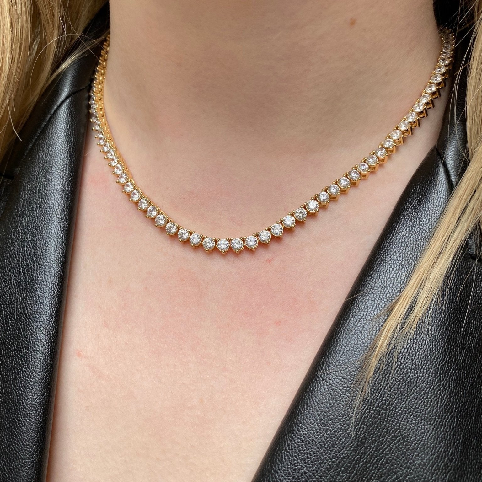The Royal: Diamond 3 Prong Tennis Necklace
